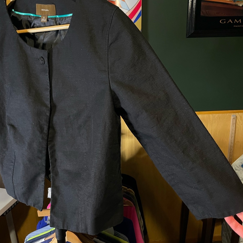 Merona Black Buttoned Jacket mini blazer woman size small - Picture 3 of 7